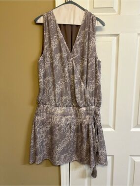 Ramy Brook Grey/Taupe Printed Sleeveless V-Neck, drop waist, wrap style Dress
